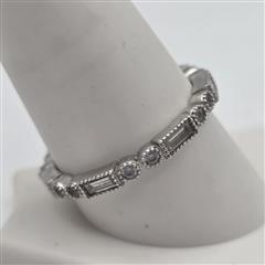 925 Sterling Silver Round & Baguette CZ Eternity Stacking Ring Band Size 10.25